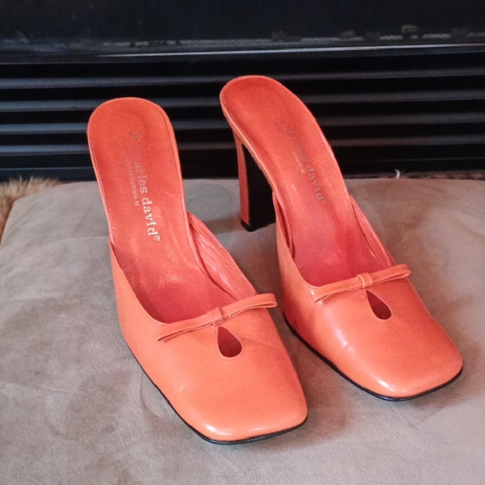 Charles David Coral-Orange Slip-On Mule Heels
